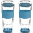 thumbnail image 1 of Tupkee Double Wall Glass Tumbler - 14-Ounce, All Glass Reusable Insulated Tea/Coffee Mug & Lid, Hand Blown Glass Travel Mug - Niagara - 2 Pack, 1 of 8