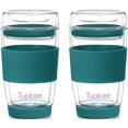 thumbnail image 1 of Tupkee Double Wall Glass Tumbler - 8-Ounce, All Glass Reusable Insulated Tea/Coffee Mug & Lid, Hand Blown Glass Travel Mug - Cyan - 2 Pack, 1 of 8