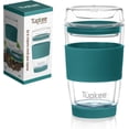 thumbnail image 1 of Tupkee Double Wall Glass Tumbler - 8-Ounce, All Glass Reusable Insulated Tea/Coffee Mug & Lid, Hand Blown Glass Travel Mug - Cyan, 1 of 15
