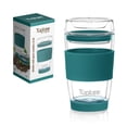 thumbnail image 1 of Tupkee Double Wall Glass Tumbler - 8-Ounce, All Glass Reusable Insulated Tea/Coffee Mug & Lid, Hand Blown Glass Travel Mug - Cyan, 1 of 7