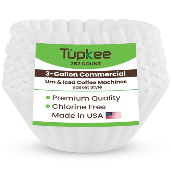 Tupkee Extra-Extra Large Coffee Filters 17.75" x 7.25" XXL Jumbo Filters for Bunn 3-Gallon 11.3L Commercial Urn & Iced Coffee Machines U3, SRU, IC-3 Chlorine-Free Paper Filters 252 Count