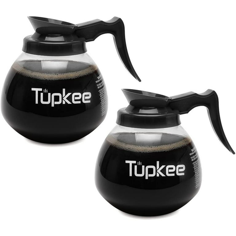 Tupkee Coffee Decanter Carafe Commercial Glass Replacement Pot 64 oz 12-Cup Black Handle Regular