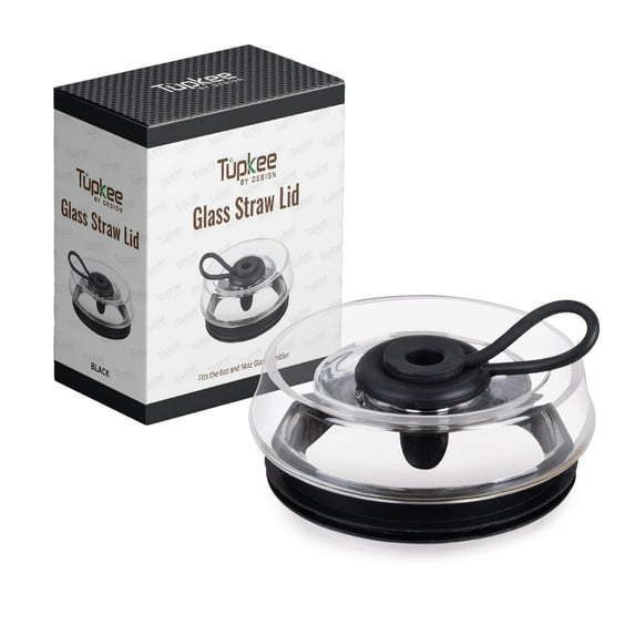 Tupkee Glass Straw Lid Black Double Wall Glass Tumbler, 14oz & 8oz Hand Blown Glass Travel Mug