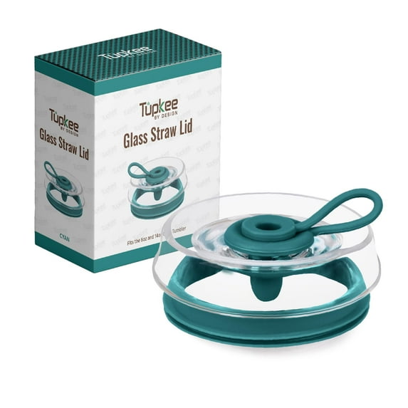 Tupkee Glass Straw Lid Cyan Double Wall Glass Tumbler, 14oz & 8oz Hand Blown Glass Travel Mug