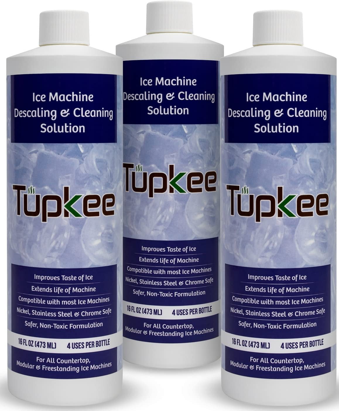 Tupkee Ice Machine Cleaner and Descaler - 16 fl oz, Nickel Safe Ice Maker Cleaner - Compatible with: Whirlpool 4396808, Manitowac, Ice-O-Matic, Scotsman, Follett & more! - Made in USA - Pack of 3