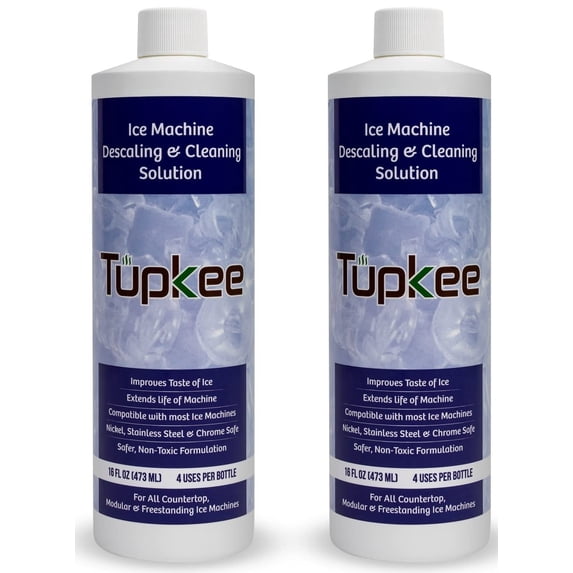 Tupkee Ice Machine Cleaner Solution 16 fl oz Ice Maker Cleaner Descaler, Nickel Safe - Universal for Affresh, Whirlpool 4396808, Manitowoc, Kitchenaid, Scotsman - Pack of 2