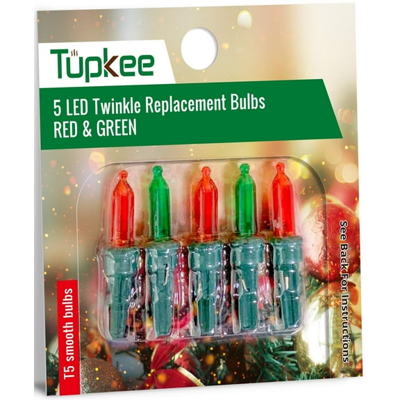Tupkee LED Replacement Twinkle Bulbs - Red & Green  T5 Smooth Bulbs - 5 Bulb per pkg