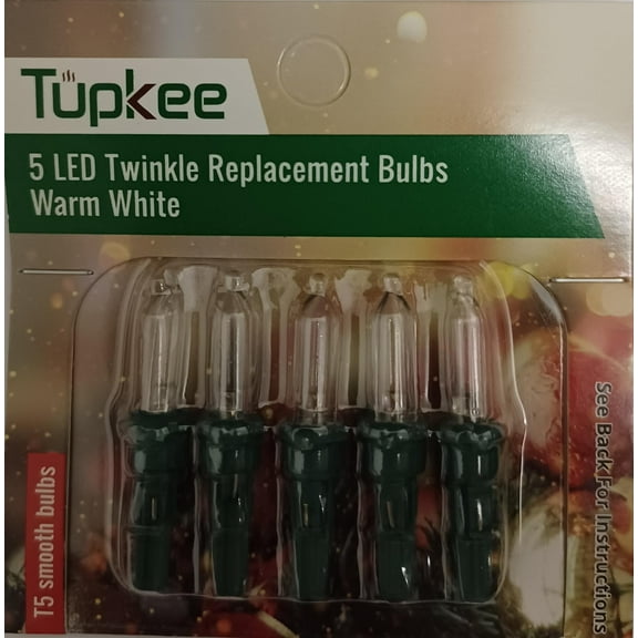 Tupkee LED Replacement Twinkle Bulbs - Warm White  T5 Smooth Bulbs - 5 Bulbs per pkg