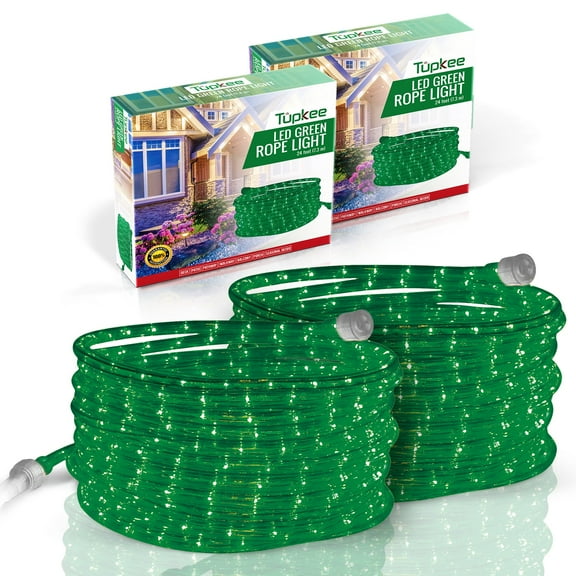 Tupkee LED Rope Light Green - for Indoor and Outdoor use, 24 Feet 7.3 m - 10MM Diameter - 144 LED Long Life Bulbs Rope Tube Lights - Pack of 2