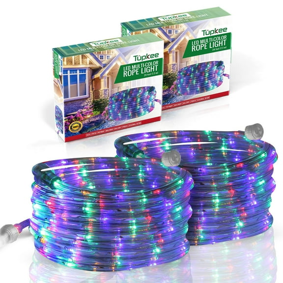 Tupkee LED Rope Light Multi-Color - for Indoor and Outdoor use, 24 Feet 7.3 m - 10MM Diameter - 144 LED Long Life Bulbs Rope Tube Lights - Pack of 2