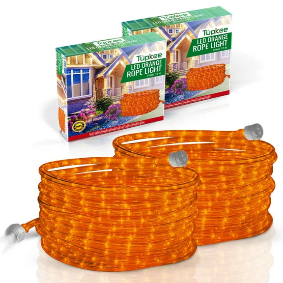 Tupkee LED Rope Light Orange - 24 Feet 7.3 m, for Indoor and Outdoor use - 10MM Diameter - 144 LED Long Life Bulbs Decorative Rope Tube Lights - Pack of 2