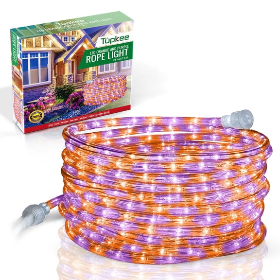 Tupkee LED Rope Light Orange & Purple - 24 Feet 7.3 m, for Indoor and Outdoor use - 10MM Diameter - 144 LED Long Life Bulbs Halloween Decorative Rope Tube Lights