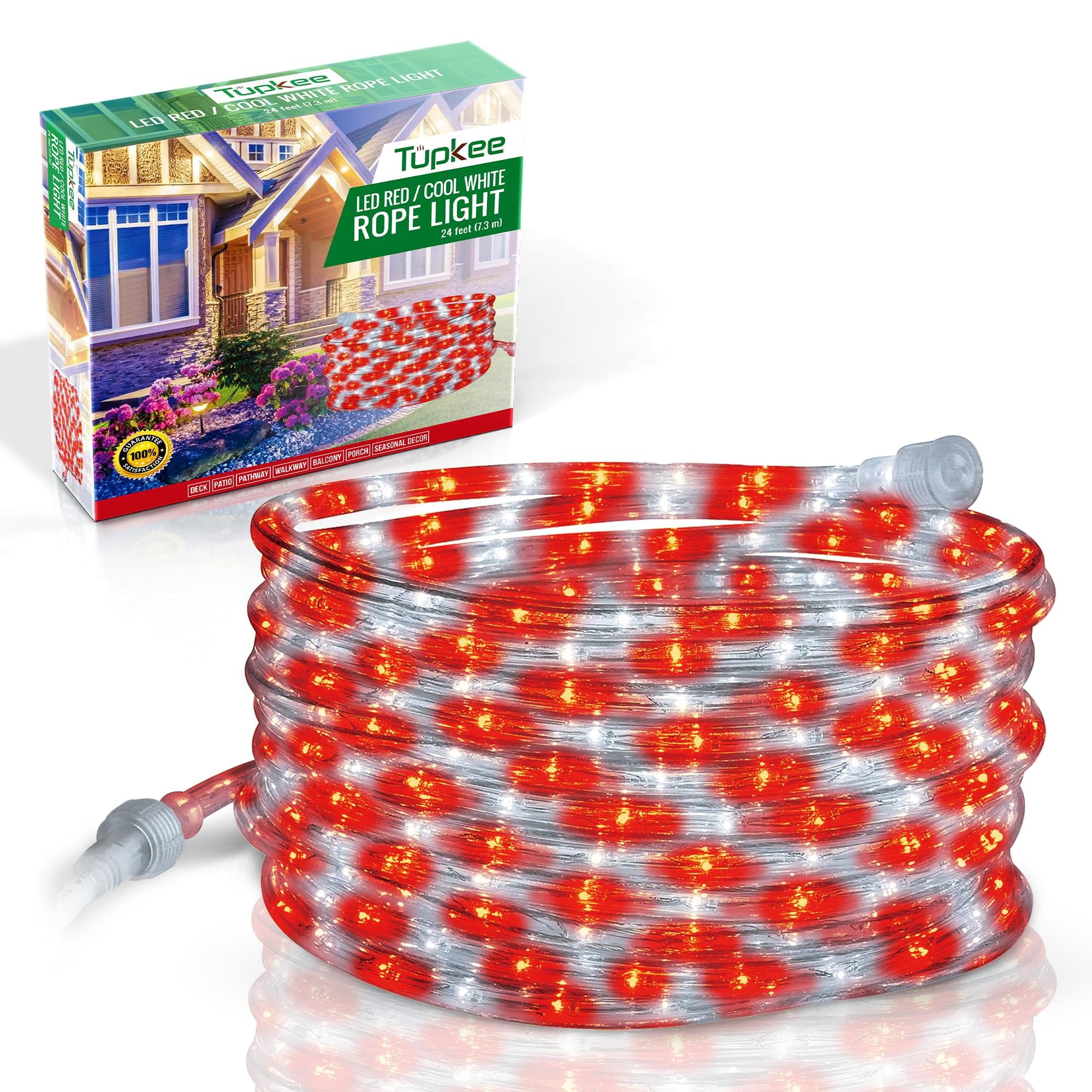 24 Feet Red and Cool White LED Outdoor Rope Lights