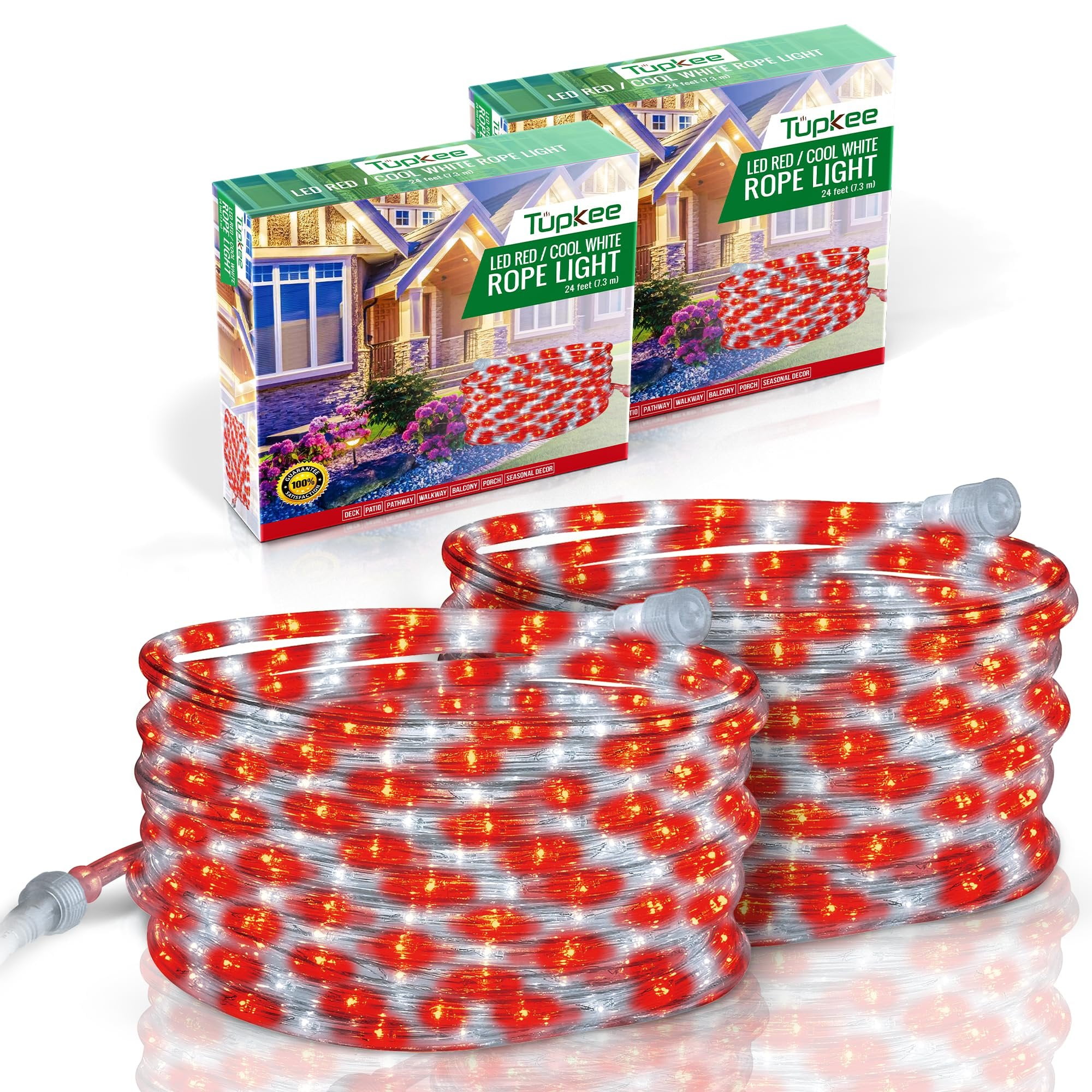 Free Shipping! Tupkee LED Rope Light Red & White - Candy Cane ...