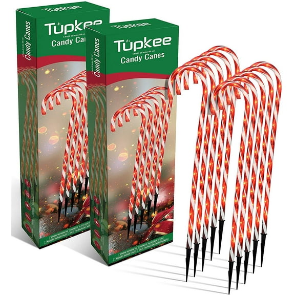 Tupkee Pre-Lit Candy Cane Decorations -Pathway Christmas Lights, 26-Inches 66 cm, Set of 5, Outdoor Christmas Decorations Yard Candy Cane Lights - 2 Pack Total 10 Lights