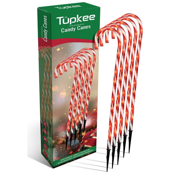 Tupkee Candy Cane Lights - Pre-Lit Pathway Christmas Decorations, 26-Inches 66 cm, Set of 5, Outdoor Christmas Decorations Yard Candycane Peppermint Lights
