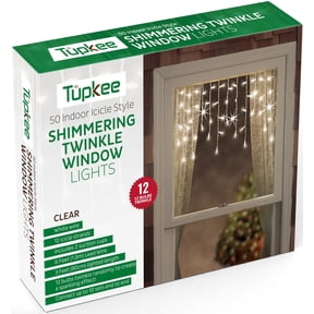 Tupkee Shimmering Twinkle Window Icicle Lights - 3 Feet 0.91 m, 12 of 50 Lights Twinkle - 50 Clear Incandescent Bulbs - Random Twinkle Christmas Window Icicle Lights - Indoor Outdoor