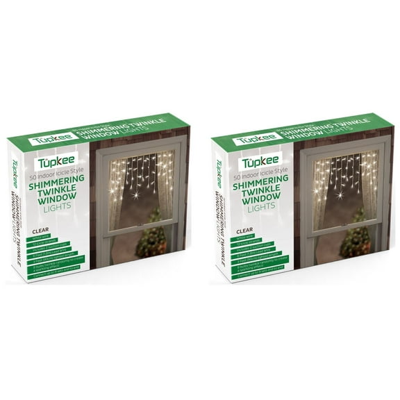 Tupkee Shimmering Twinkle Window Icicle Lights - 3 Feet 0.91 m, 50 Clear Incandescent Christmas Indoor Outdoor Random Twinkle Icicle Lights - 8 of 50 Lights Twinkle - 2 Pack