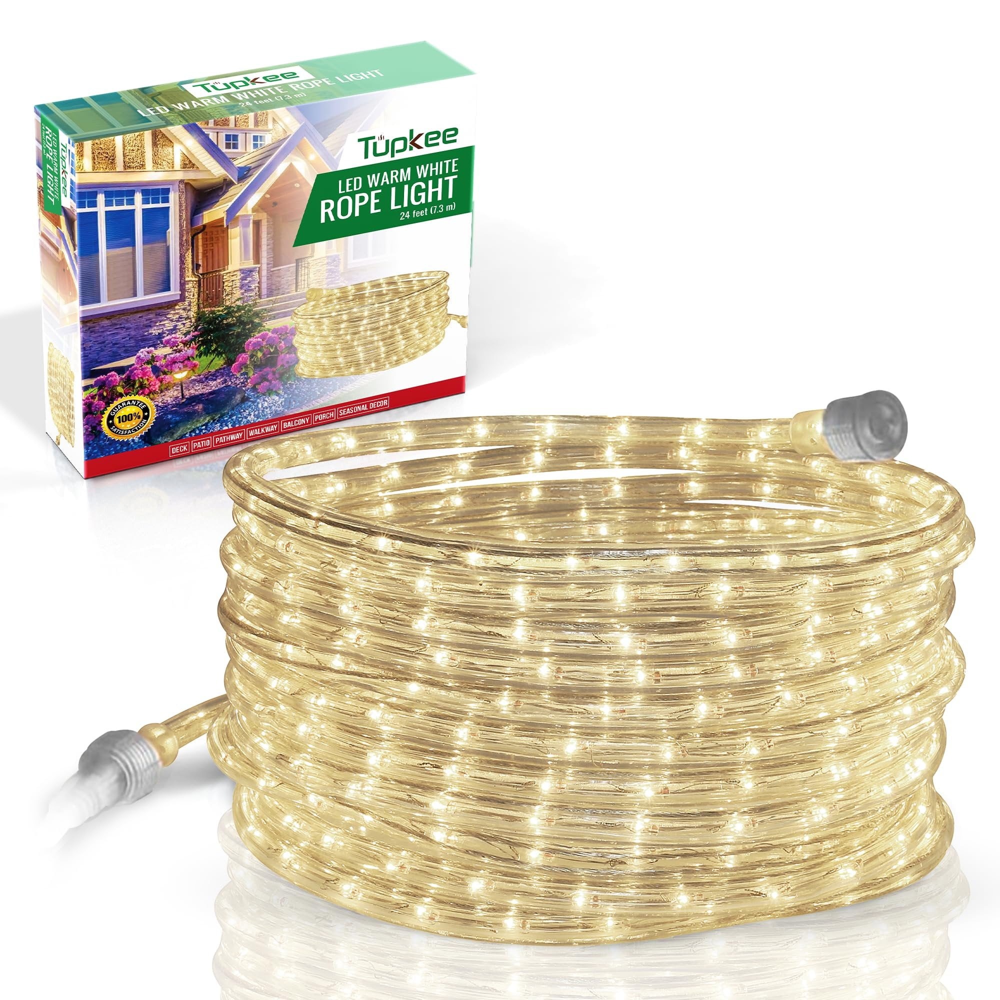 24 Feet Warm White LED Outdoor Rope Lights