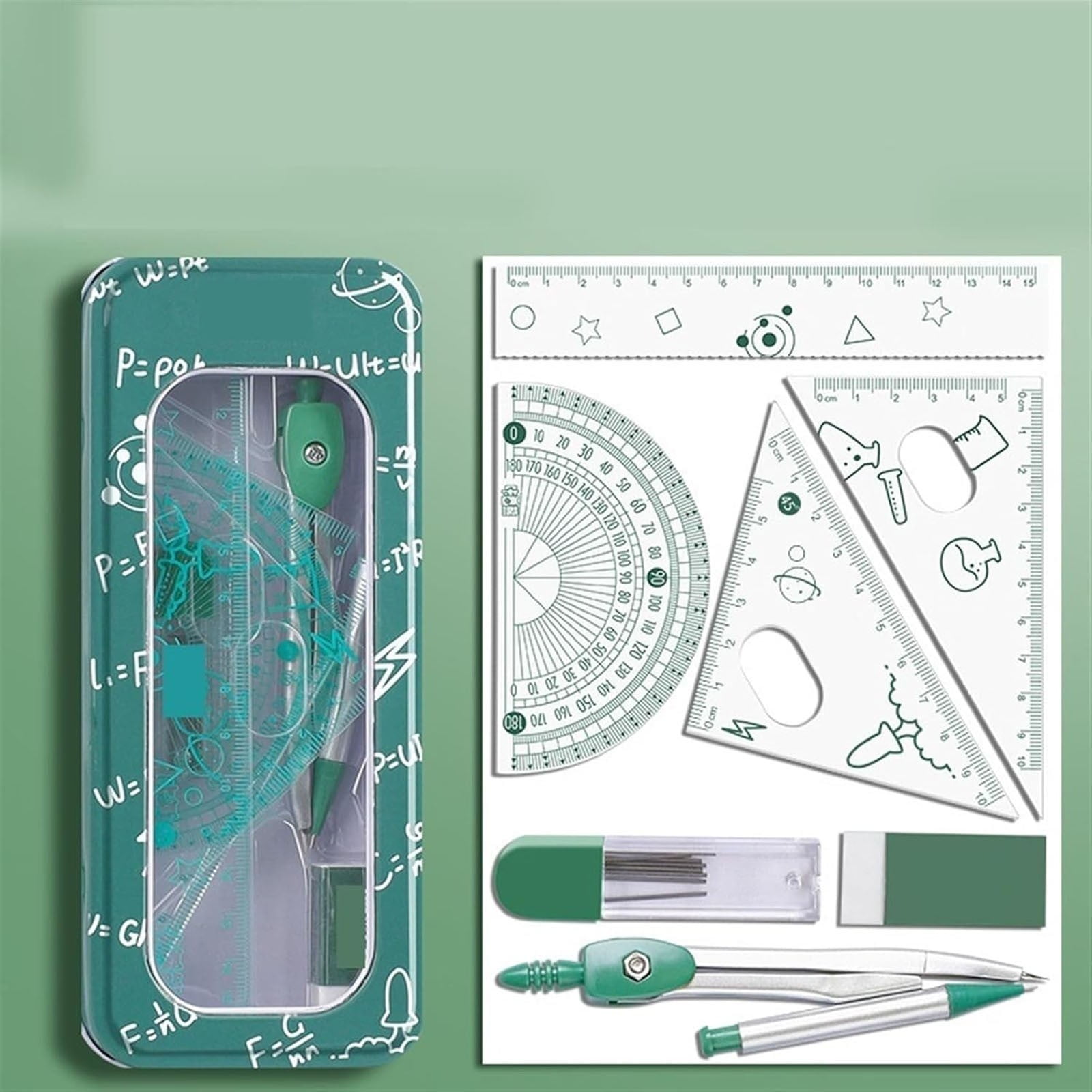 Tuplbcv compasses set geometry tool 8 pieces ruler pencil set geometry