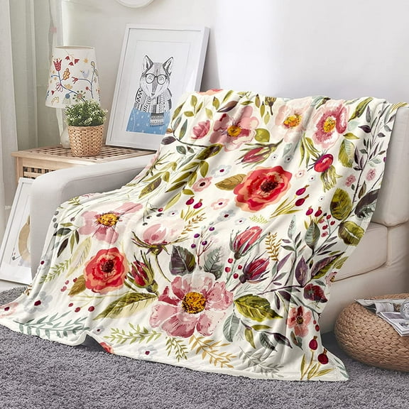 Tupmnbry Wildflowers Floral Throw Blanket Botanical Floral Printed Blanket Super Soft Flannel Throw Blankets Lightweight Fluffy Plush Fuzzy Bed Blankets for Bedding Sofa 60"X80"