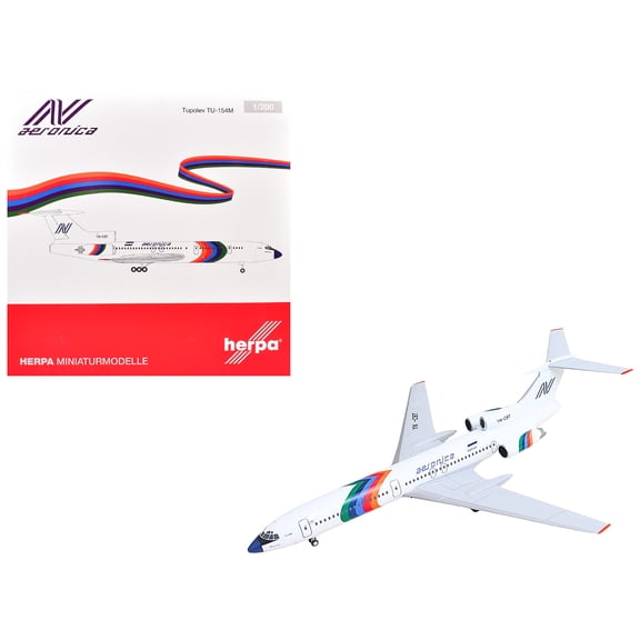 Tupolev TU-154M Commercial Aircraft "Aeronica" (YN-CBT) White with Stripes 1/200 Diecast Model Airplane by Herpa