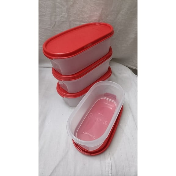 Tupperware 2 Pcs Of Modular Mates OVAL Dry Storage 500 Ml Capacity Containers With Red Lid