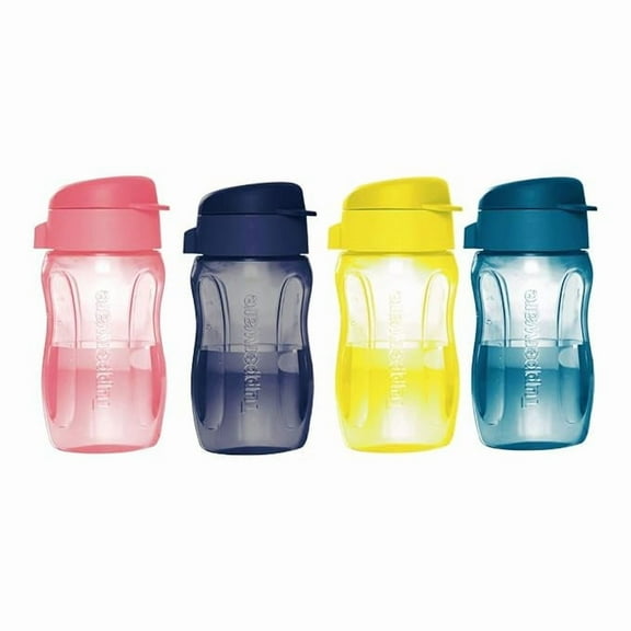 Tupperware Aquaslim Plastic Bottle, 310ml, Set of 4, Blue, Pink, Yellow, Purple