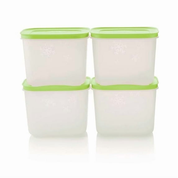 Tupperware Fm Ii Small High Green Freezermate Container 1.1L Set Of4- 1100 Ml, Plastic,