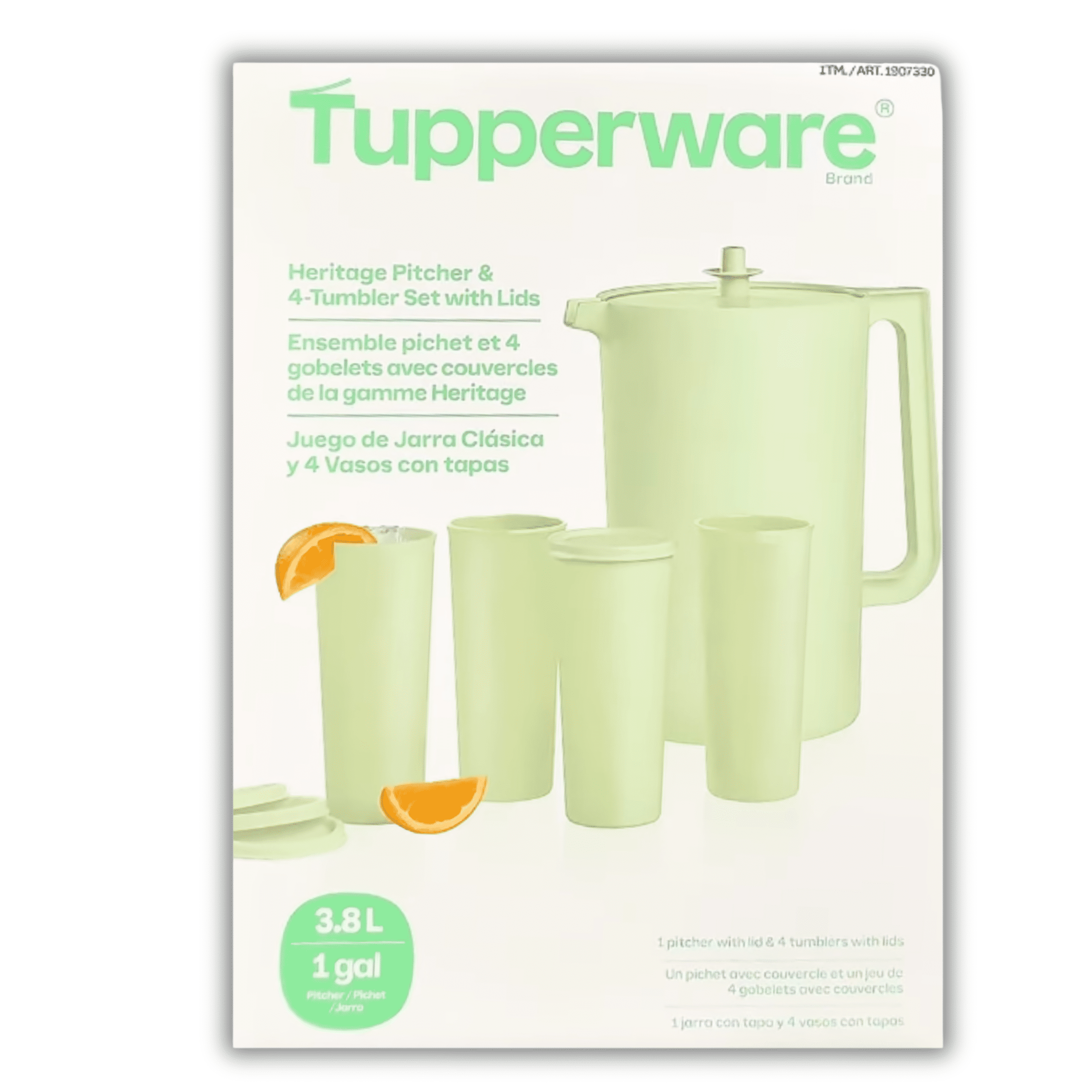 Tupperware Heritage  Pitcher & 4-Tumbler Set with Lids-Mint Green