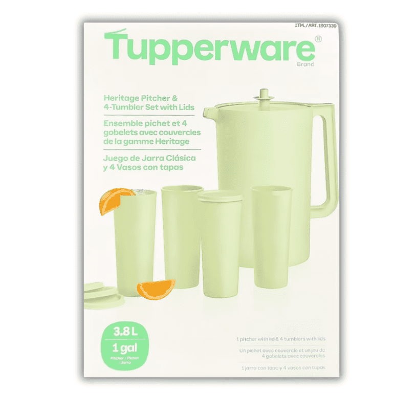 Tupperware Heritage Pitcher & 4-Tumbler Set with Lids-Mint