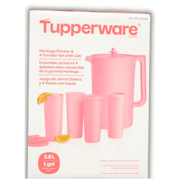 Tupperware Heritage Pitcher & 4-Tumbler Set with Lids-Pink