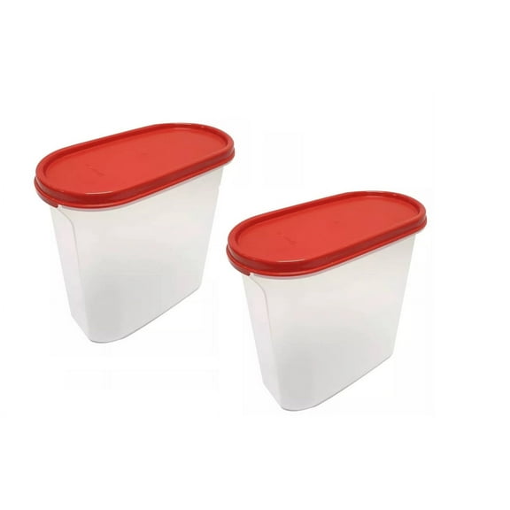 Tupperware Pack of 2 Modular Mates Oval Shape Red Seal Dry Storage 1.1 Litre Capacity Containers Sets Box