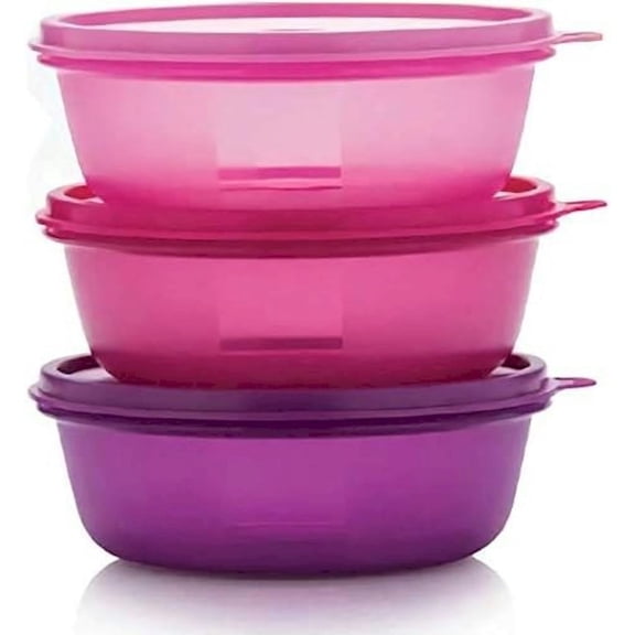 Tupperware Pink, Purple Leftover Bowl Set Storage Food Containers (600ML x 3pcs)