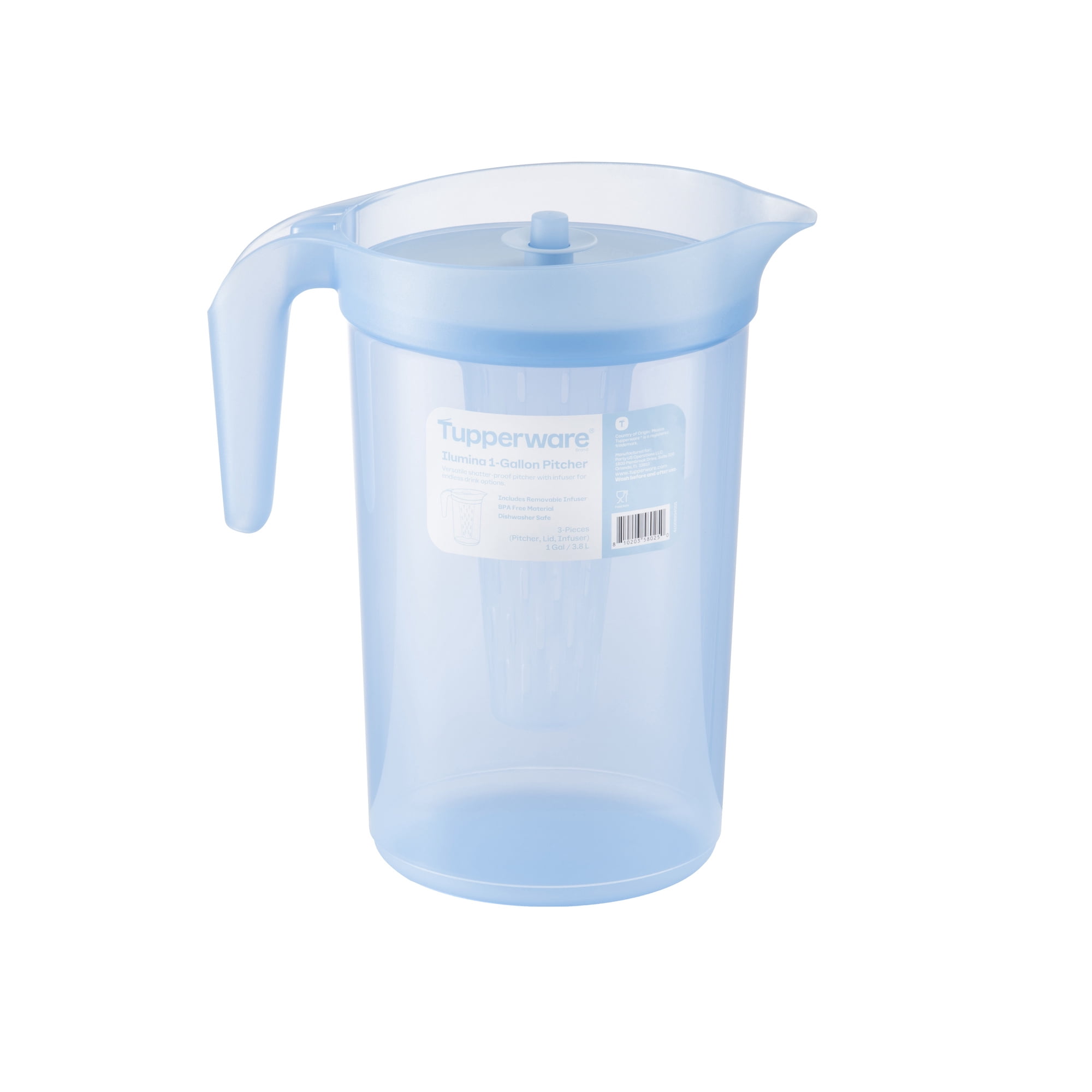 Tupperware Ilumina 1-Gallon Pitcher with Lid and Infuser, Blue