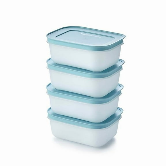 Tupperware Plastic Essentials Freezer Mates Shallow 4 Piece Container Set - 450Ml - Food Storage - Easy To Stack & Organise - Durable & Reusable - Airtight Lid - Great For Leftovers & Reduce Waste