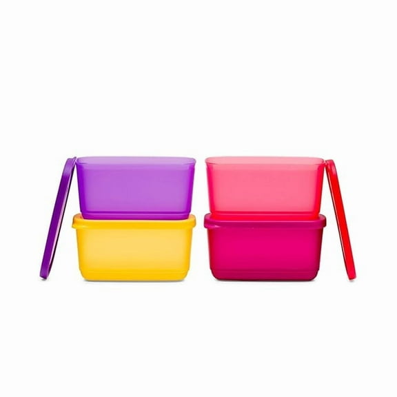 Tupperware Rectangular Container, Plastic, Multicolour, 210ml - Set of 4, Multicolor