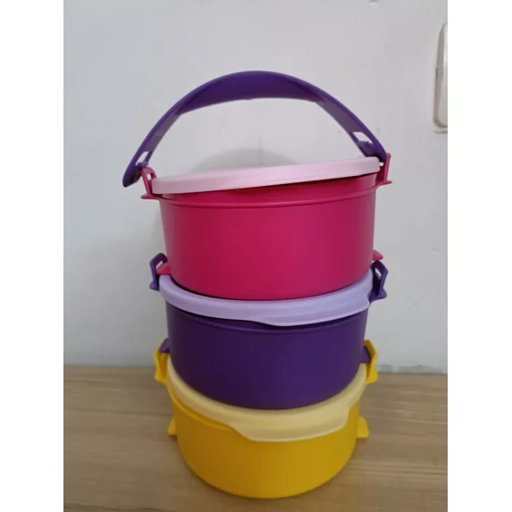 Tupperware Round Tupp Tiffin 3 Portion Spill Proof 500 Ml Capacity Lunchbox - Multicolor