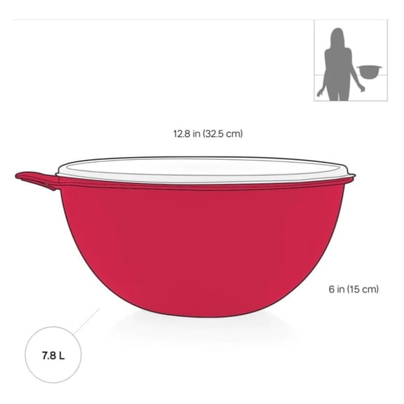 Tupperware Thatsa Bowl Mixing Bowl 32 Cups 7.8L Chili Red