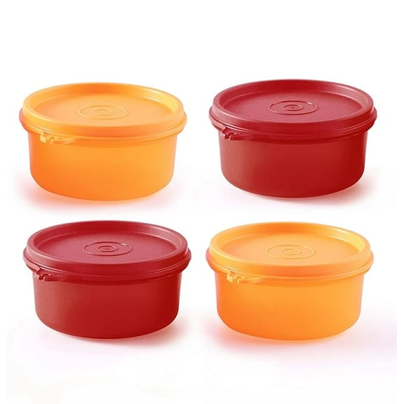 Tupperware Tropical Twin Lunch Box Bowl Air Tight Container, Plastic, Pack Of 4 Sets