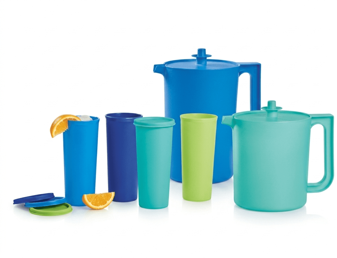 Tupperware Heritage Series with Lids Pitcher and Tumbler Set 12