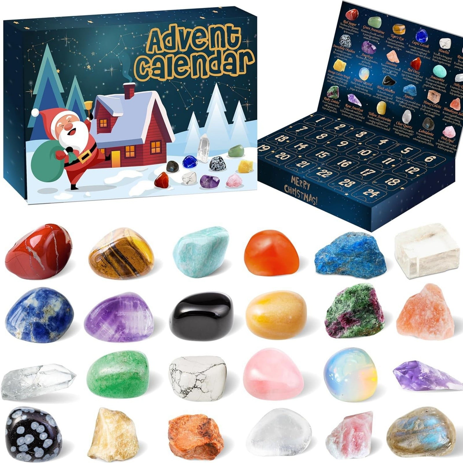 Tupukom Advent Calendar 2025 24 Natural Gemstones & Healing Stones Advent Calendar With Geographic Gemstone Rocks And Minerals - Christmas Countdown Gift for Boys, Girls, Teens & Adults