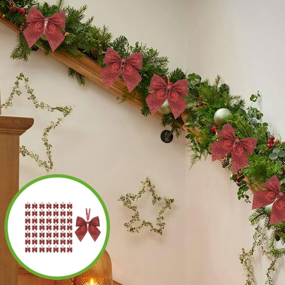Tupukom Christmas Decor 50 Pcs Christmas Bow Bows for Front Door Wall Fence Decor, Merry Christmas Words Wreath Bow Tree Topper Bow for Winter Christmas Party Decoration Supplies
