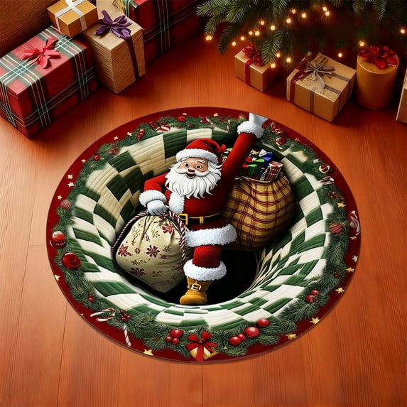 Tupukom Christmas Rugs for Living Room 3d Rugs Clearance Holiday Rug for Bedroom Printed Christmas Tree And Cabin Dark Red Xmas Decor Washable Indoor Carpet for Dining Room Foyer Non Slip