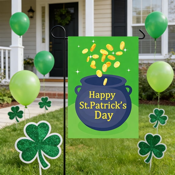 Tupukom Clearance Garden Flags for Outside St. Patrick's Day 12x18 Inch Double Sided Vertical, Burlap Spring Small Lucky Shamrock Clover Yard Banner Sign Home Darden Decor for 0utside