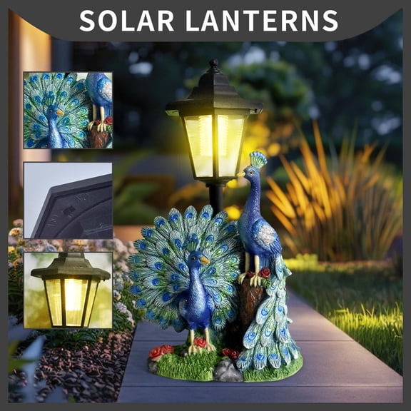 Tupukom Clearance Garden Statues Solar Garden Outdoor Decor Peacock Weatherproof Resin with Automatic Lighting - No Installation- Outdoor Yard Patio Balcony Art - Birthday Gifts for Mom Grandma Women