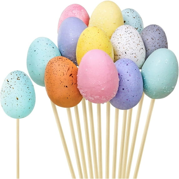 Tupukom Easter Decor 6pcs Easter Decorations for the Home Faux Foam Easter Egg Picks Decorative Pastel Speckled Stems for Spring Easter Basket Bouquets Floral Arrangement Centerpiece