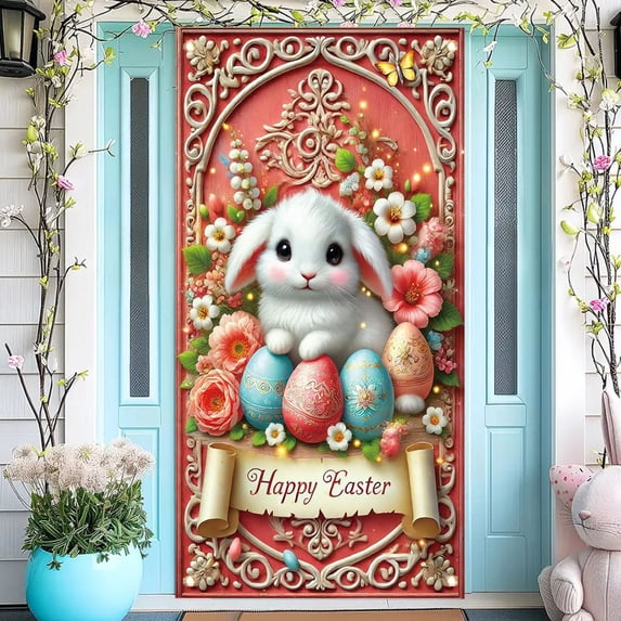 Tupukom Easter Decorations Clearance Door Cover 72x35 Inch Spring Backdrop Design Spring Door Decorations forr Seasonal Home and Porch Decor