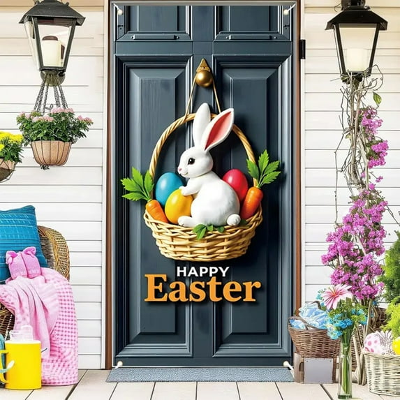 Tupukom Easter Decorations Outdoor Door Cover 72x35 Inch Spring Backdrop Design Spring Door Decorations forr Seasonal Home and Porch Decor