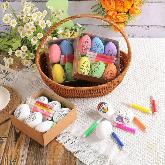 Tupukom Easter Decorations Outdoors Easter Egg Dye Kits Easter DIY Hand-painted Easter Eggs Bunny Eggs Children's Handmades Gifts with Built In Paint Pen 6ml